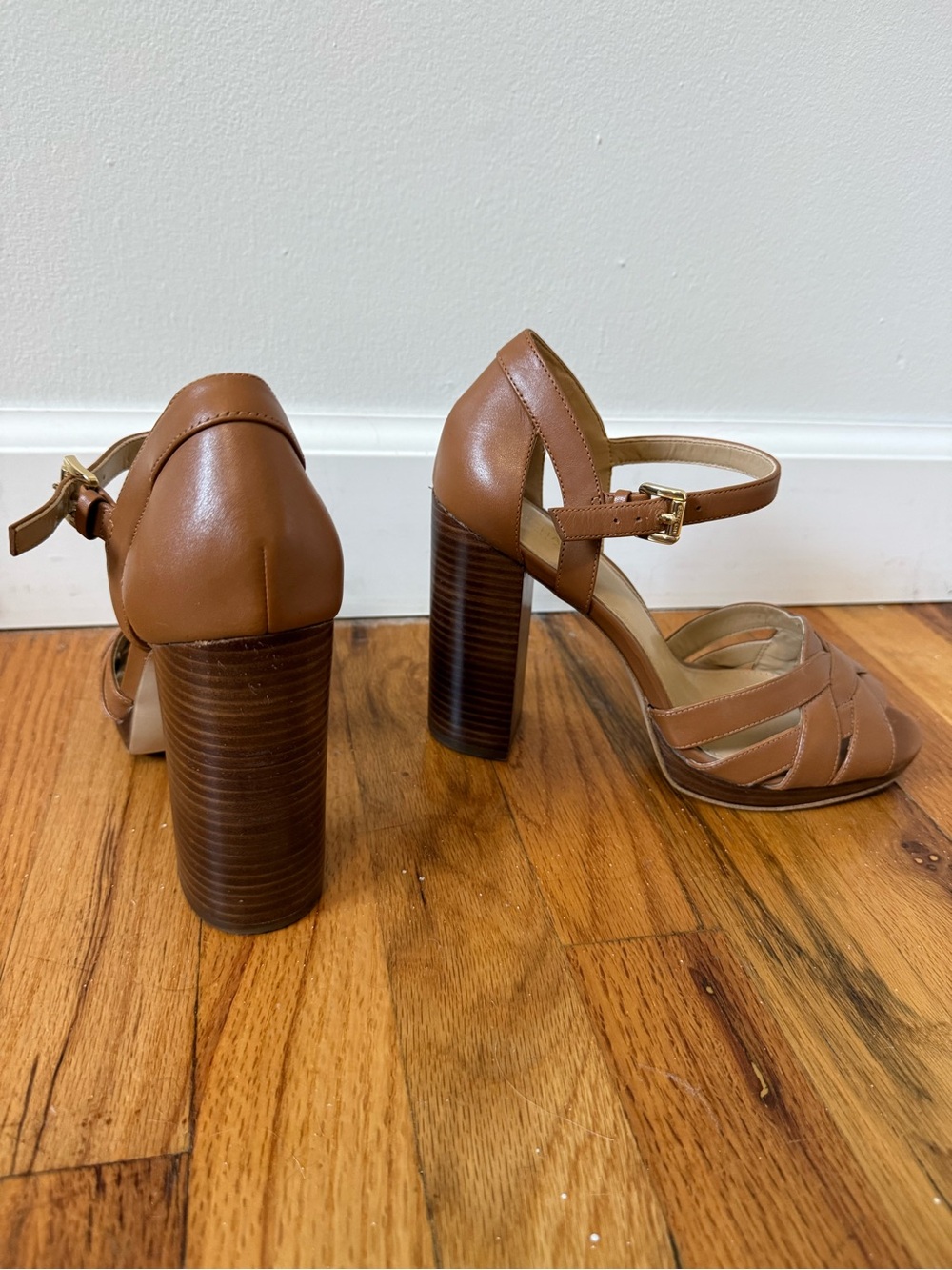 Michael Kors Brown Leather Strappy Block Heel Sandals